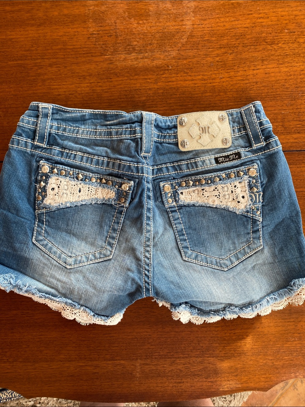 Miss Me Blue Denim Crochet-Trim Shorts - Picture 7 of 13